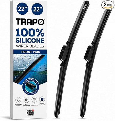 22” and 22" Hydrophobic Front Windshield Wiper Blade - Fits Chevrolet Silverado 1500, Ford F-150, RAM 3500 - Durable & Silicone - Strong Water-Repellent Coating - Easy Install - 2 Blades