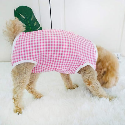 Dog’s Recovery Suit Post Surgery Shirt for Puppy, Wound Protective Clothes for Little Animals(Pink White Plaid-l)