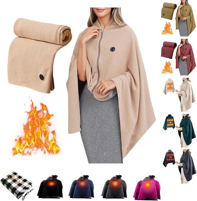 Heated Shawl Wraps for Women Rechargeable Portable Heated Blanket Soft Cordless USB Electric Heated Blanket Zipper