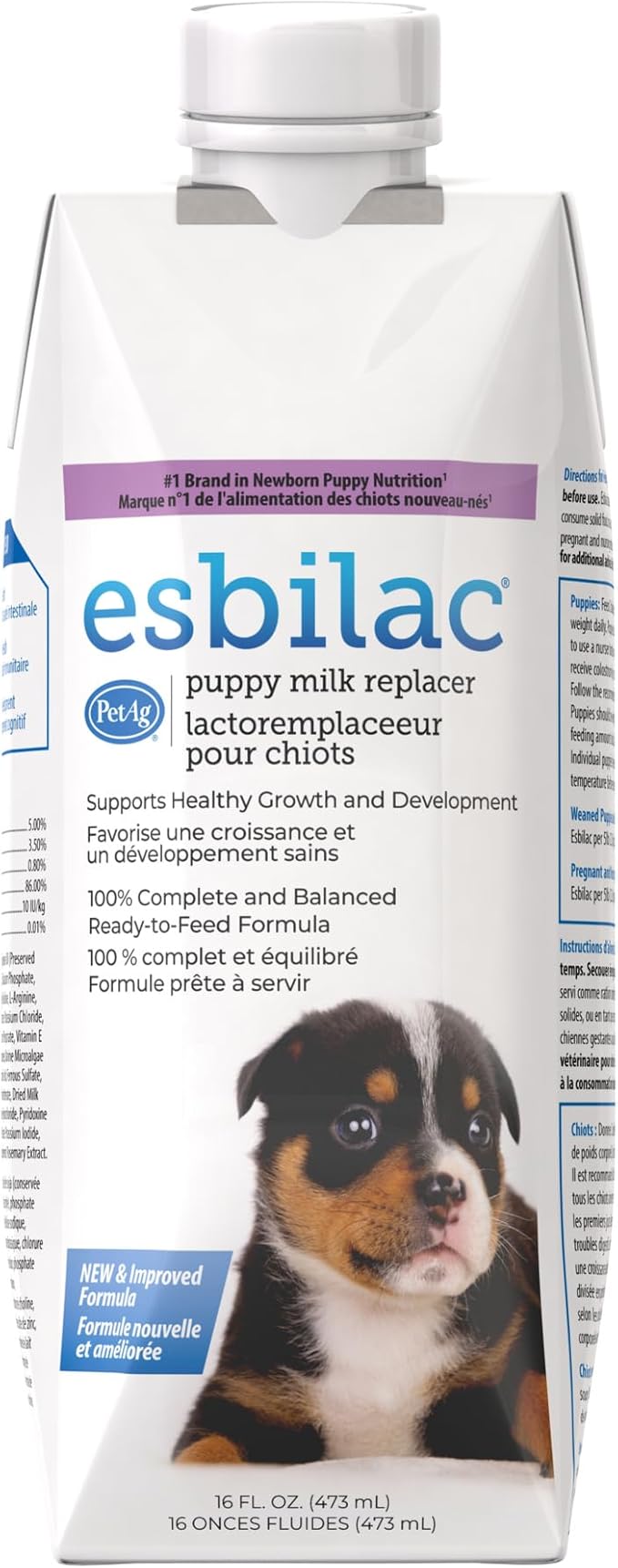 Esbilac Puppy Milk Replacer Liquid - 16 oz - Resealable, Ready-to-Feed Formula with Vitamins for Newborn Puppies to 1 year - Easy to Digest - Storable & Portable