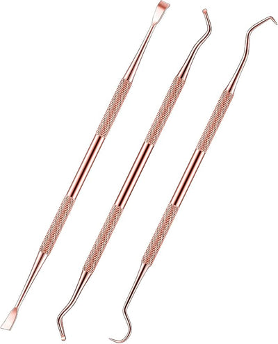 Hotop 3 Pieces Dog Dental Tooth Scaler and Scraper Stainless Double Headed Tarter Removing Tool Scraper Pet Teeth Cleaning Tools for Dog and Cat (Rose Gold)