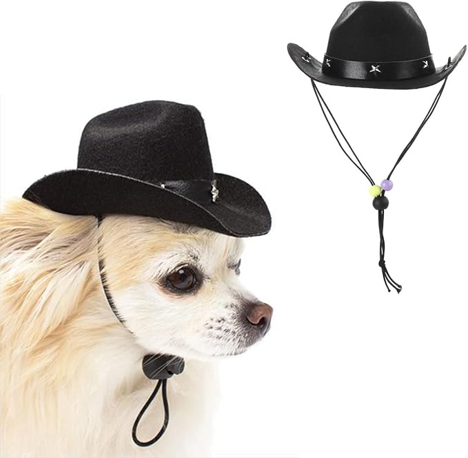 Pet Dog Costume Cowboy Hat Cosplay Cap Puppy Pet Dog Cat Holiday Pet Party Decoration (Black)