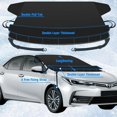 Windproof Windshield Cover for Ice and Snow, Upgraded Thicken Oxford Fabric Car Windshield Cover Best for Ice, Frost & Snow Removal Windshield Snow Cover for All Weather (67x47 Inches)
