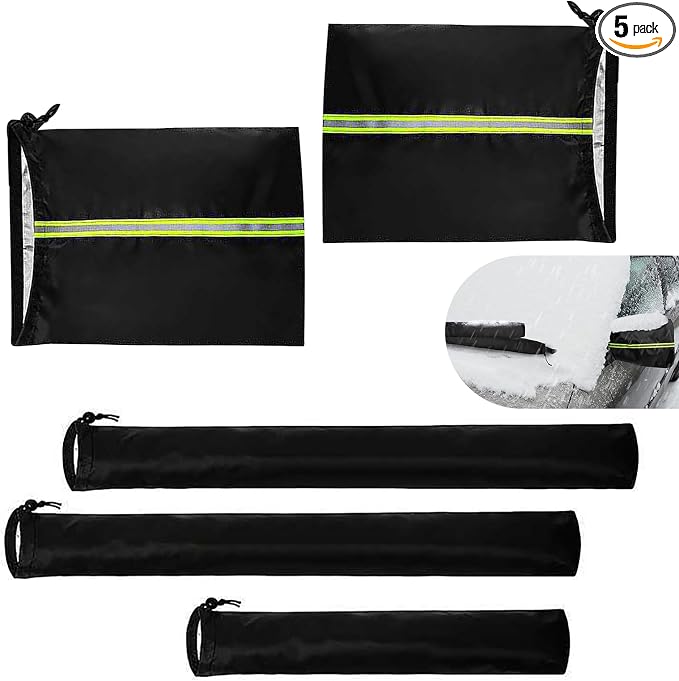 5PCS Car Side Mirror Cover & Windshield Wiper Cover, Protect from Ice Snow Frost Dew Rain Sunproof Vehicle Windshield Wiper Protector, Side Mirror Protector with Drawstring, for Most Cars