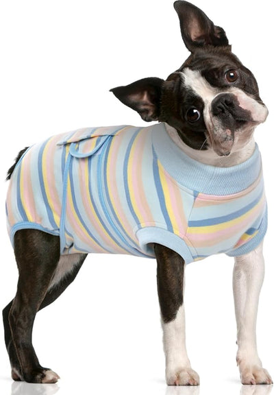 FUAMEY Recovery Suit for Dogs After Surgery,Soft Breathable Dog Bodysuit E-Collar & Cone Alternative Surgical Suit, Male Dogs Neuter Suits Dog Onesie for Surgery Female Blue Yellow Stripes L
