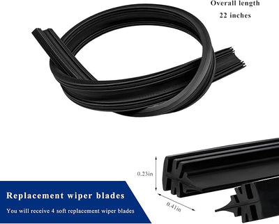 4 PCS Wiper Blade Refill, 22" Adjustable Boneless Rubber Windshield Wiper Strips, Frameless Insert Strips for Replacement Front & Rear Windscreen Wipers, Car Accessories