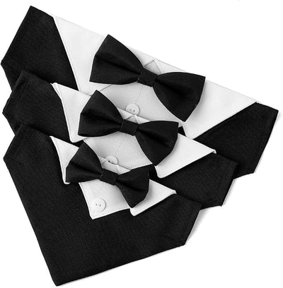 Tuxedo Dog Collar for Wedding Engagement and Birthday, Formal Dog Bandana Collar Costume with Bow Tie and Adjustable Buckle,Suitable for Small Medium Large Dog. (Black, S)