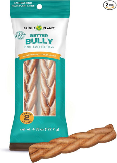 | Better Bully Vegan Dog Chews 2ct Large | Long Lasting Chew | Hypoallergenic Allergy- Friendly Plant-Based | Made in USA