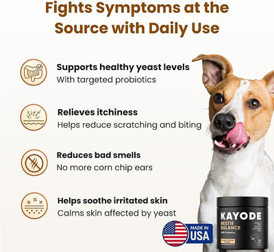 Bestie Balance Anti Yeast Supplement for Dogs. Itch Relief for Dogs - 2.5 Billion Dog Probiotics for Yeast, Itchy Skin and Itchy Ears. Stop Recurring Yeast with Gut Balance.