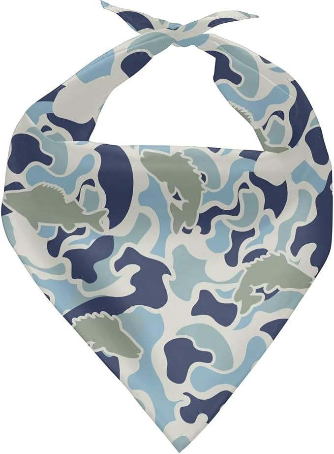 Fish Camo Dog Bandanas Reversible Washable Puppy Triangle Scarfs Cat Bandanas Adjustable Soft Pet Accessories Grooming Supplies