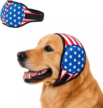 Dog Ear Muffs Noise Protection American Flag Patriotic Pet Covers Waterproof Swim Ear Protector Elastic Soft Snoods for Dogs Anxiety Relief Grooming for 4th of July (L)