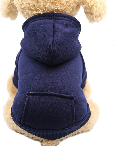 Jecikelon Soft Dog Hoodies for Small Dogs, Fleece Puppy Sweatshirt with Pockets, Warm Winter Cold Weather Coats for Pet Cat, Cute Clothes Puppy Costume (Navy, X-Small)