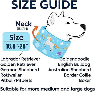 LovinPet Dog Recovery Collar, Adjustable Soft Cone for Medium & Large Dogs, Post-Surgery Comfort & Lick Prevention, Starlight Rainbow Unicorn Prints,Blue