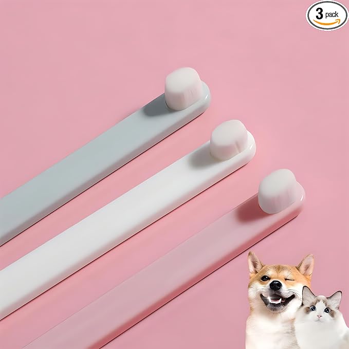 LINGXIYA Pet Toothbrush, Extra Soft Dog & Cat Toothbrushes Dental Cleaning Brushes for Puppy Small Pet and Cat Dogs Teeth Dental Health 3 Pack Kit (White/Green/Pink)