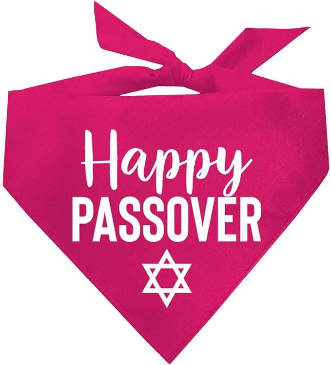 Happy Passover Jewish Star Happy Passover Dog Bandana | 100% Cotton Adjustable Triangle | Made in USA | Passover | Jewish Holiday | Funny | Pesach | Hot Pink X-Small (76)