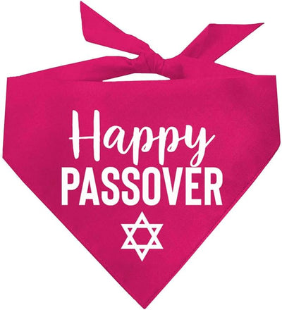 Happy Passover Jewish Star Happy Passover Dog Bandana | 100% Cotton Adjustable Triangle | Made in USA | Passover | Jewish Holiday | Funny | Pesach | Hot Pink X-Small (76)