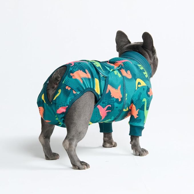 Spark Paws Dog Surgery Recovery Suit – Dog Recovery Suit After Surgery, Anti-Lick Dog Onesie, Abdominal Wound Protector, Soft Cone Alternative for Spay Neuter Male Female Pet Recovery - Dinosaurs - L