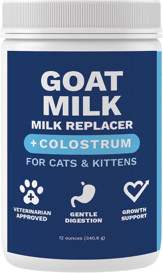 Kitten Milk Replacement Powder + Colostrum for Cats & Kittens | Goat Milk Replacer Powder | Goat-Based Formula with Colostrum for Immune & Digestive Support - 12 oz