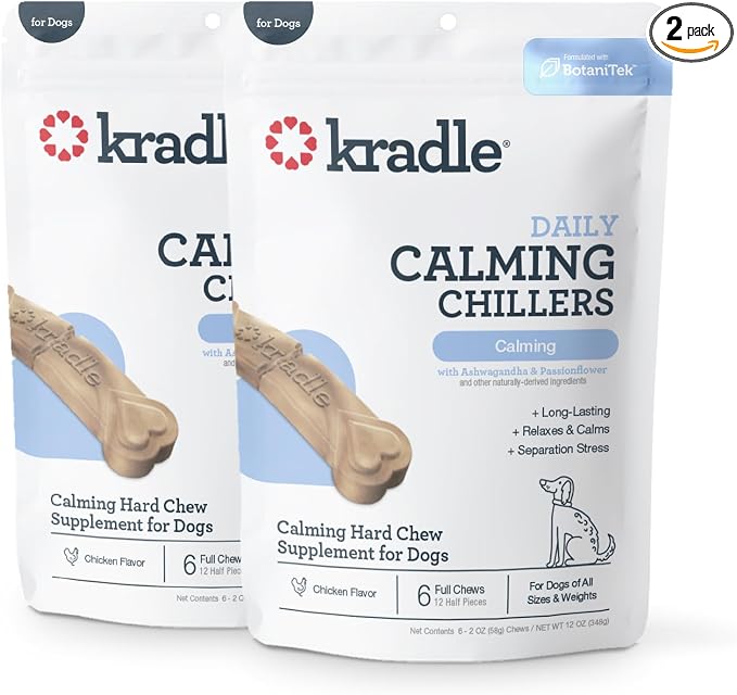 Chillers Hard Chews for Dogs - GABA L-Theanine - Occasional Anxiety Support - Chicken Flavor - 12 Hard Chews