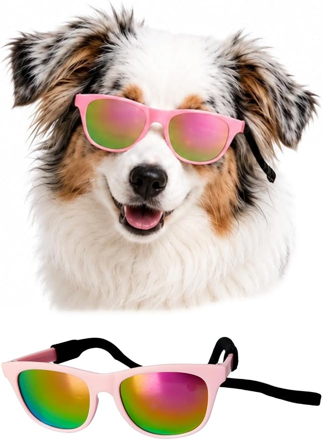 G006 Dog Pet Retro 80s Costume Sunglasses for Small Breed (M, 20-40 lbs, Pink-Pink Mirror)