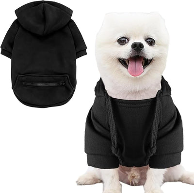 Jecikelon Dog Hoodies for Small Dogs with Zipper Pocket, Soft Fleece Puppy Clothes with Rope Hat, Warm Winter Outfits Cold Weather Coats, Cute Sweatshirt Chihuahua Costume (XX-Small, Y02-Black)