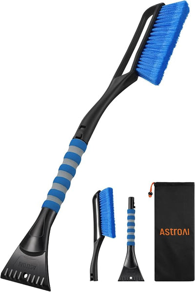 AstroAI 27" 2-in-1 Detachable Snow Brush & Ice Scrapers for Car Windshield | Snow Removers with No-Scratch Bristles, Ergonomic Handles & Easy Storage, Winter Accessories for Cars, SUVs, Trucks (Blue)
