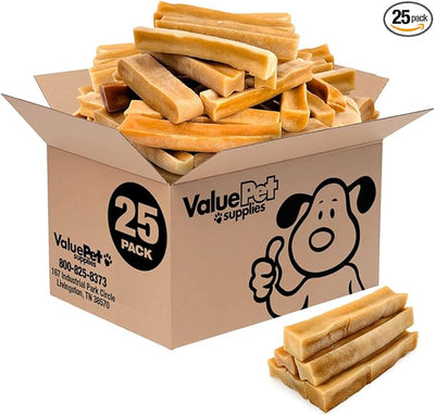 ValueBull Himalayan Yak Cheese Dog Chews, Large, 25 ct Bulk Pack - Long Lasting for Aggressive Chewers, All Natural, Healthy & Safe, Low Odor Nepal Yak Milk Chews