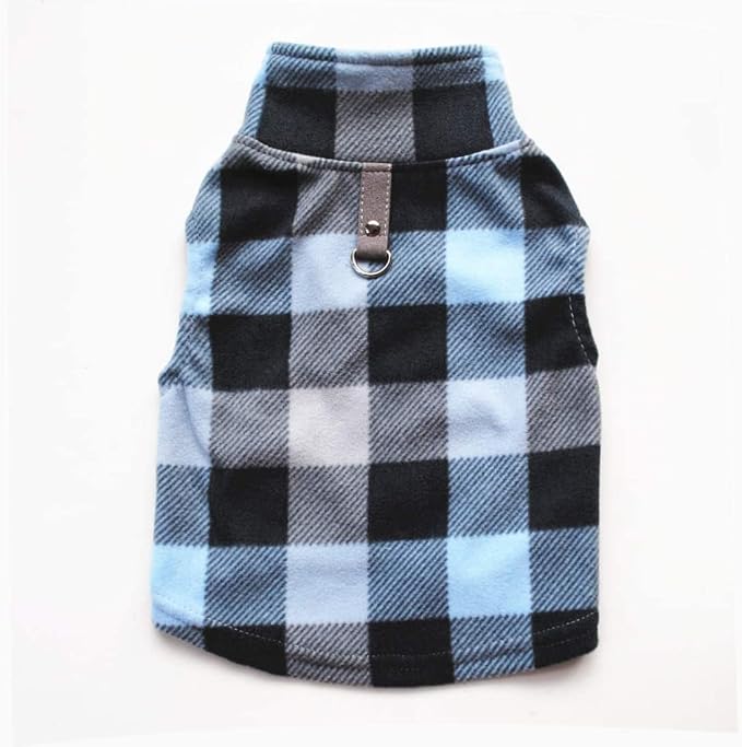 Dog Sweater, Soft Fleece Vest with Leash Ring Pullover Jacket Winter Pet Dog Clothes for Puppy Small Dogs Cat Teddy Chihuahua Yorkshire for Christmas (X-Large, Blue Grey Plaid)
