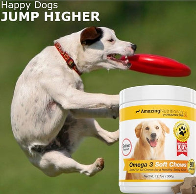 Amazing Omega 3 for Dogs - Fish Oil for Dogs Supplement 90 Salmon Soft Chews - Itchy Skin, Dry Skin, Shedding & Coat Support - Omega Fatty Acids EPA DHA - Made in USA