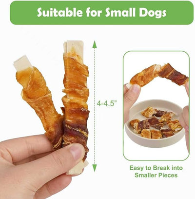 MON2SUN Dog Treats, 4-4.5 Inch Chicken and Duck Wrapped Cod Fillets, Rawhide-Free, Soft and Training Treats for Small Dogs, 20 oz (56 Count)