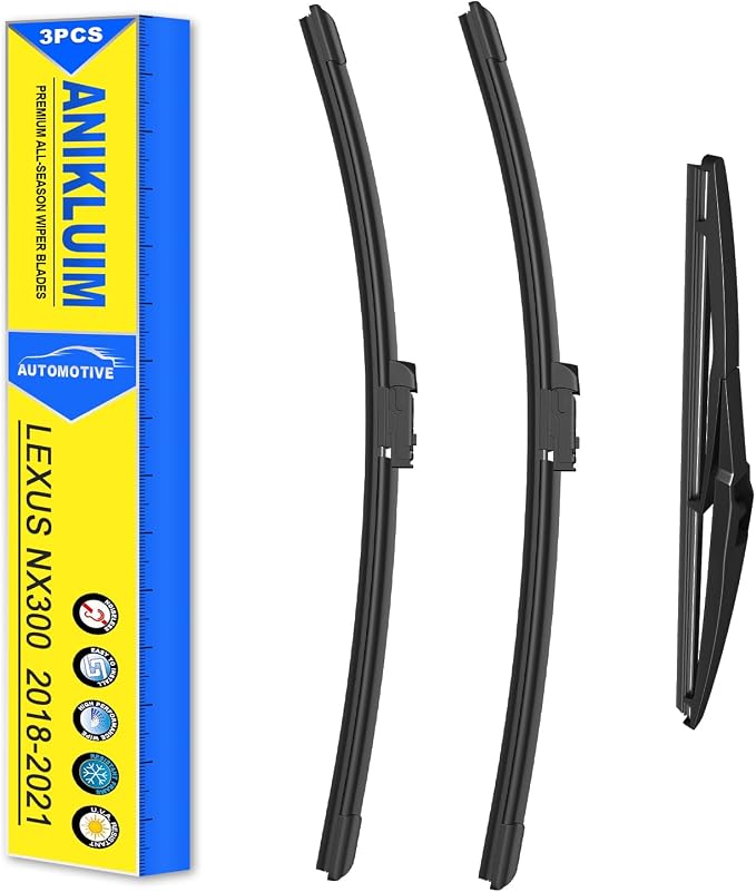 ANIKLUIM® Wiper Blades: 3-Pack Windshield Wipers for NX300 NX300h 2018-2021 - All-Season Beam Design - Plug and Play - Exact Replacement for Lexus Cars (26''/16''/12'')