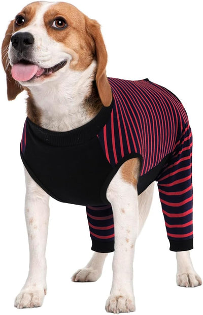 Kuoser Dog Recovery Suit with Anti Licking Rear Leg Sleeve, Red L | Abdominal Dog Surgical Suit with Pants Cover Protect Wounds, Dogs Elbow Protector Soft Pet Surgery Onesie Cone Alternative