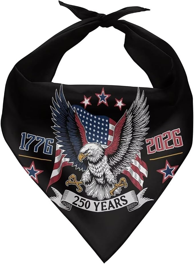 250th Anniversary Pet Bandanas 1776 2026 American 250 Years Pet Triangle Scarf Patriotic Adjustable Puppy Bibs for Small Medium Pet Dog