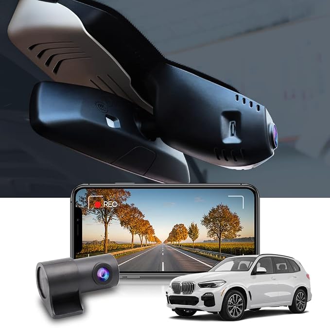 Fitcamx Front 4K+Rear 1080P Dash Cam Suitable for BMW X5 2023 2022 2021 2020 2019 G05 Xdrive50i M50i Sdrive40i (Model B), OEM Style, Dual HD Video WiFi, G-Sensor, Loop Recording, 128GB Card
