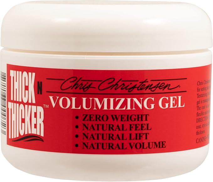 Chris Christensen Pet Volumizing Gel, 8 oz Thick N Thicker Volumizing Jar, Groom Like a Professional, Builds Body and Volume, Manageable and Moldable, Easy to Style, Made in the USA