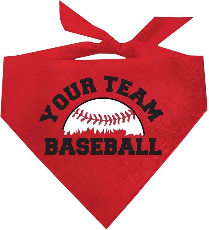 Custom Baseball Team Dog Bandana | 100% Cotton Adjustable Triangle | Made in USA | Personalized | Sports Fan | Game Day |Red, One Size (1431)