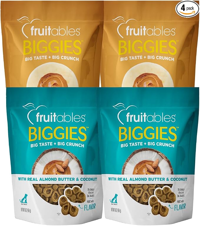 Biggies Soft & Chewy Dog Treats Variety Pack, 16 oz Bags Pack of 4 | Peanut Butter Banana and Almond Butter Coconut Dog Treats | Soft Natural Reward Snacks Made with Real Ingredients
