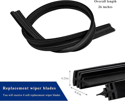 4 PCS Wiper Blade Refill, 26" Adjustable Boneless Rubber Windshield Wiper Strips, Frameless Insert Strips for Replacement Front & Rear Windscreen Wipers, Car Accessories