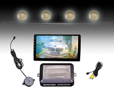 LCD Parking Sensor Kit - Displays Data on Original Screen, Easy Rear Installation, Compatible with CVBS Cameras (Not for AHD), 18 Probe Colors to Match Any Vehicle ChampagneGold