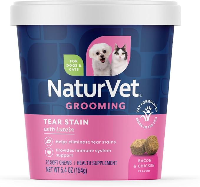 Tear Stain Plus Lutein – Eliminates Unsightly Tear Stains – Enhanced with Cranberry Extract, Marshmallow Root & Oregon Grape Root – for Dogs & Cats – 70 Soft Chews