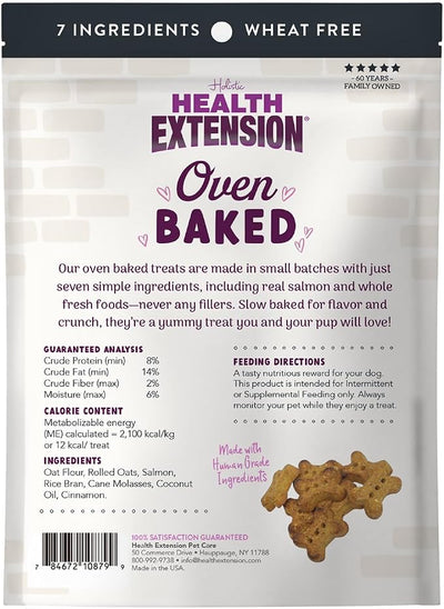 Health Extension Oven-Baked Dog Treats, Salmon Recipe – Gluten & Wheat-Free, Superfood-Infused, Crunchy Biscuits for Puppy Training (6oz)
