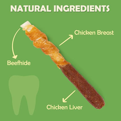 MON2SUN Dog Treats 5 Inch Double Flavor Chicken & Chicken Liver Wrapped Rawhide Sticks, Teeth Cleaning for Small Dogs, 21.16 oz (30 Count)