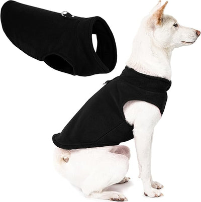 Gooby Fleece Vest Dog Sweater - Black, Medium - Warm Pullover Fleece Dog Jacket with O-Ring Leash for Small to Medium Dogs