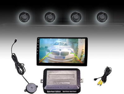 LCD Parking Sensor Kit - Displays Data on Original Screen, Easy Rear Installation, Compatible with CVBS Cameras (Not for AHD), 18 Probe Colors to Match Any Vehicle（Black）