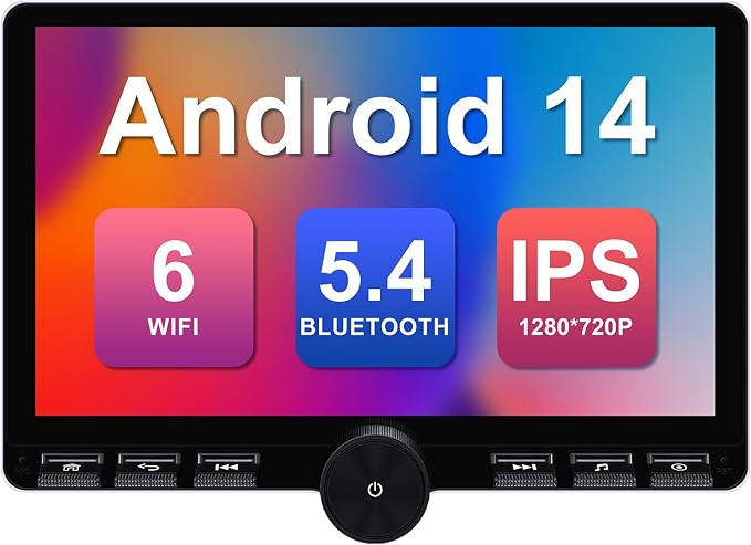 2+32G 10.1-inch Android 14 Car Stereo WiFi 6 IPS Touchscreen Screen Car Radio with Carplay & Android Auto Support Backup Camera GPS FM Navi Bluetooth 5.4 SWC