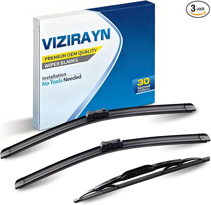3 pcs 24" 17" 13" Front & Rear Windshield Wiper Blades,VIZIRAYN Replacement for GMC Terrain 2010-2017,Chevrolet Equinox 2010-2017, Top Lock (Pack of 3) OEM Quality, All-Season