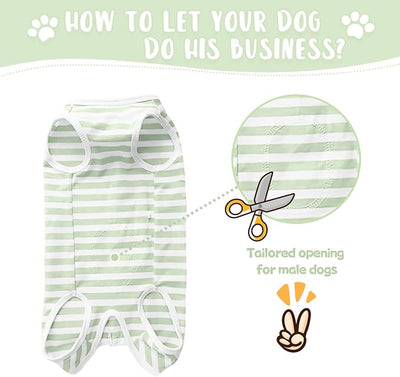 Dog's Recovery Suit Post Surgery Shirt for Puppy, Small Dog Surgical Recovery Suit for Female Male Dogs, Dog Onesie Protect Surgical Wound(Green White Stripe-XXS)