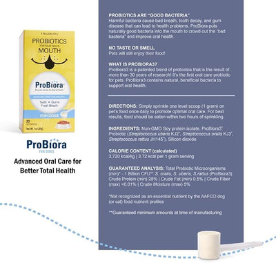 Probiora for Dogs | Dog Probiotic Supplement for Oral Care | Pet Probiotics to Reduce Bad Breath | Dog Nutritional Supplement for Dental Health | 30 Servings (Pack of 2, Jar)