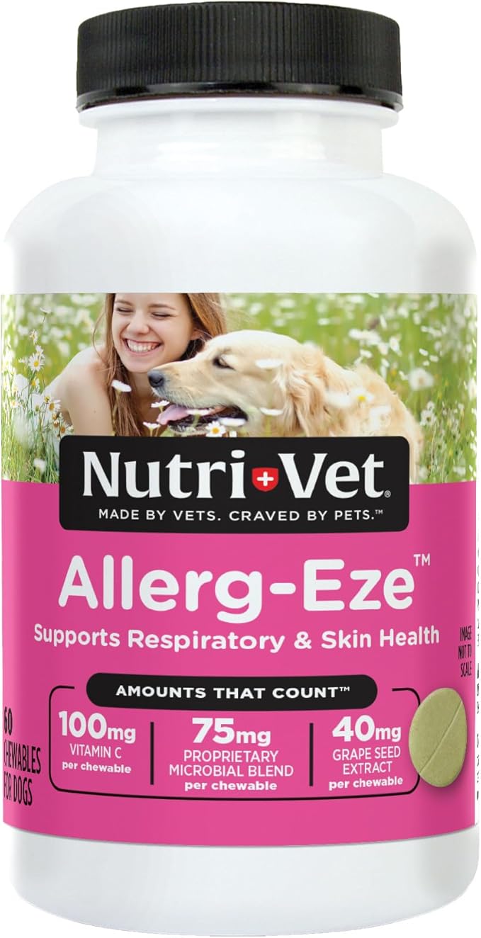 Allerg-Eze Chewables for Dogs, Antioxidants & Omega-3 Fatty Acids, Allergy Relief Supplement, Supports Skin, Coat & Respiratory Health, 60 Count