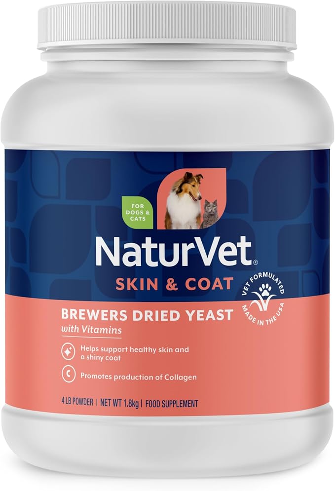 Brewer’s Dried Yeast Formula with Garlic Flavoring – Plus Vitamins – Supports Healthy Skin & Glossy Coat – Fortified with B-1, B-2, Niacin & Vitamin C – for Dogs & Cats (4 lb Powder)